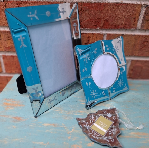 3 Mirror Frames Venetian Glass Beveled Edge Ornate Crystal Etched Flowers Tree - Picture 16 of 16